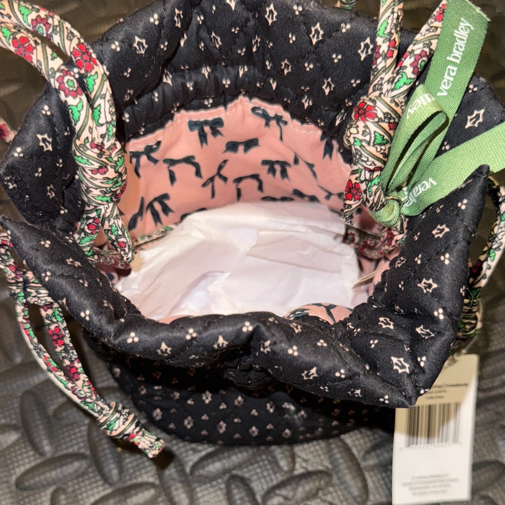 Vera Bradley Black Floral Mini Drawstring Bag - Picture 4 of 5